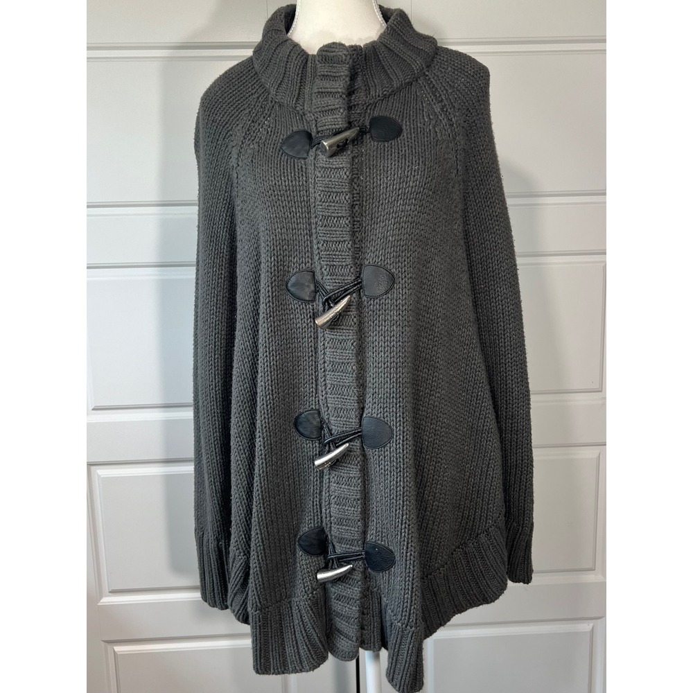 Michael Kors Gray Knit Toggle Closure Poncho Cape Sweater Large